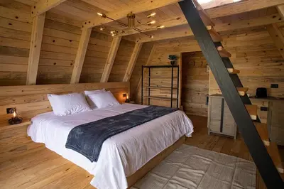 Cama o camas de una habitación en Cabañas Chalets Piedra Alta Zacatlan