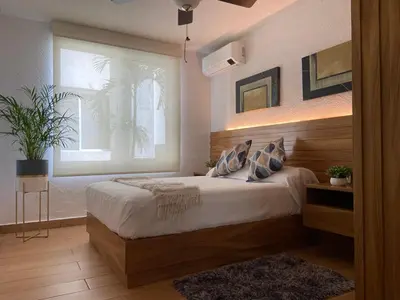 Cama o camas de una habitación en Depto acogedor en Acapulco Diamante - Sin daños por OTIS