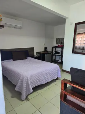 Cama o camas de una habitación en Habitación 2 climatizada cerca de IMSS UMAE