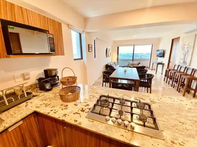 Una cocina o zona de cocina en 9nopiso Vista al Mar con 3 Albercas con Gym y Playa