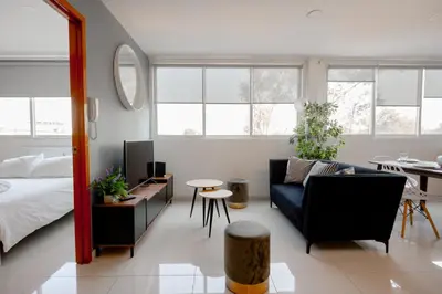 Cama o camas de una habitación en Amazing apartment close to Foro Sol Colonia Roma Airport and Downtown