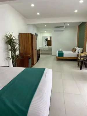 Cama o camas de una habitación en Hotel Punta Colibrí