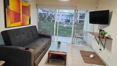 Una televisión o centro de entretenimiento en Hermoso departamento
