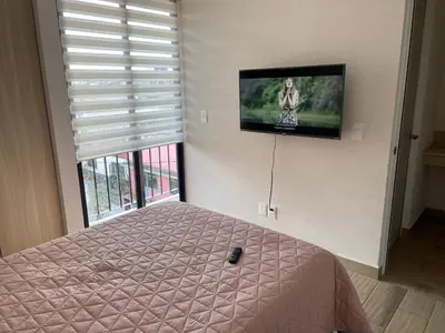 Una televisión o centro de entretenimiento en Departamento cerca Palacio Deportes, Estadio GNP, Aeropuerto AICM, Autódromo