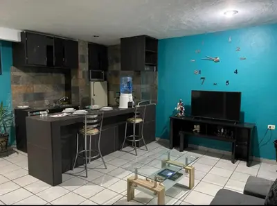 Una cocina o zona de cocina en Departamento con terraza verde