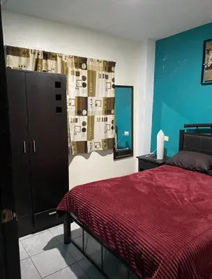 Cama o camas de una habitación en Departamento con terraza verde