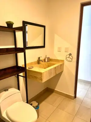 Un baño de A Estrenar Alberca Vista al Río y Mar con AC