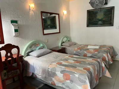 Cama o camas de una habitación en Hotel Las Flores