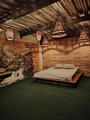 Cama o camas de una habitación en Camping con jacuzzi en la ciudad