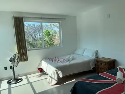 Cama o camas de una habitación en Las Fuentes Casa jardín alberca con caldera opcional
