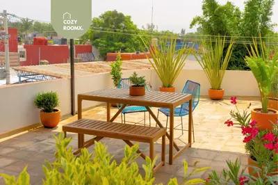 Jardín al aire libre en Estancia intima con terraza en Oaxaca Pet Friendly