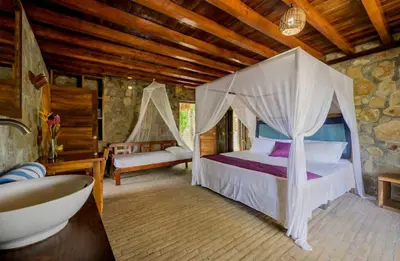Cama o camas de una habitación en Casa del Mar AC Rustic design Pool Paceful