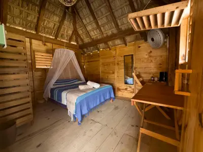 Cama o camas de una habitación en Yuku Vii Cabañas, Cerro Hermoso, Oaxaca