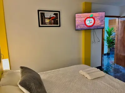 Cama o camas de una habitación en Mi bello Zacatlán-Loft Manzana Rayada