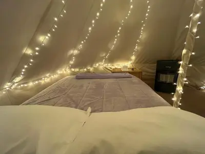 Cama o camas de una habitación en Glamping Rincón de Lavanda