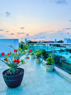 Un balcón o terraza de Estudio a 5 minutos de la Playa con Cocineta