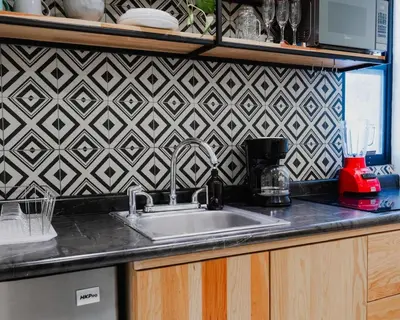 Una cocina o zona de cocina en Departamento Tulipanes - Vista increíble de la CD