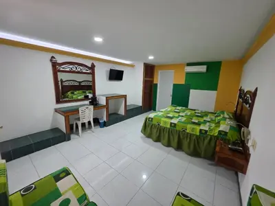 Una televisión o centro de entretenimiento en Hotel Los Cedros