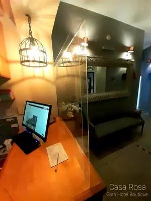Una televisión o centro de entretenimiento en Casa Rosa Gran Hotel Boutique