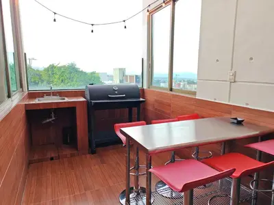 Plano de Lujoso y amplio Loft con alberca climatizada y amplia cama para alberca, Cuernavaca somos los únicos en ofrecerte 2 jacuzzis premium con agua caliente y sistema de hidromasaje tipo spa, terraza panorámica con asador de carbon y mas amenidades!