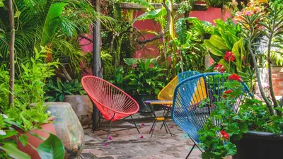 Jardín al aire libre en Hotel Las Golondrinas