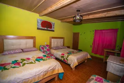 Cama o camas de una habitación en CABAÑA tipo habitación con PALAPA y Asador Planta Alta en Zacatlán