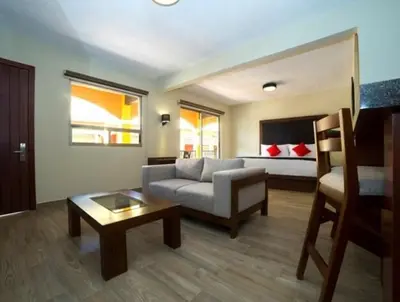 Cama o camas de una habitación en Hotel Colonial Acopinalco Inn