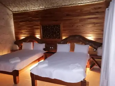 Cama o camas de una habitación en Cabañas la finca 2