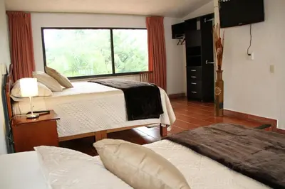 Una televisión o centro de entretenimiento en Hotel Quinta del Sol