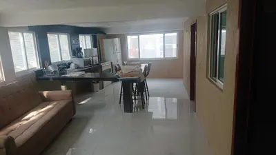 Zona de estar de Alberca climatizada, con departamento para grupos!!