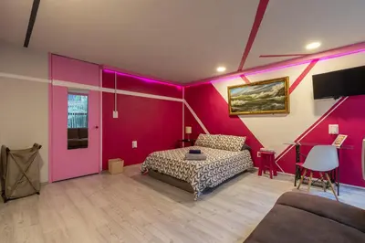 Una televisión o centro de entretenimiento en Posada Bugambilia