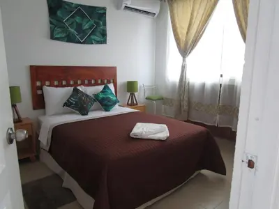 Cama o camas de una habitación en Casa Palmera con Aire acondicionado Alberca Wifi cocina y TV