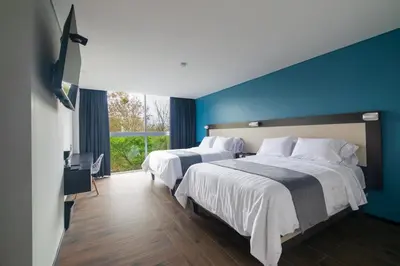 Cama o camas de una habitación en Hotel Balcón del Parque