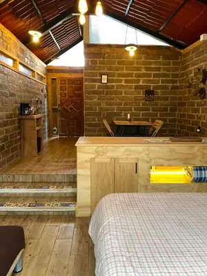 Cama o camas de una habitación en Cabaña en el bosque